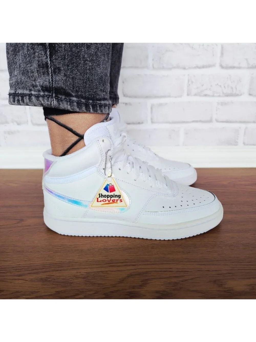 ❤️Nike Court Vision Mid Sz 6.5 Women's Shoes Sneaker White Iridescent FD0819-100